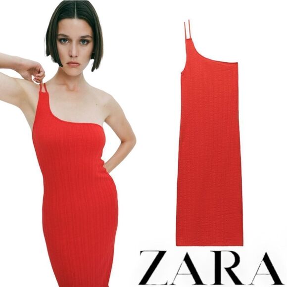 ZARA | Red | ASYMMETRIC CABLE KNIT DRESS - Picture 1 of 8